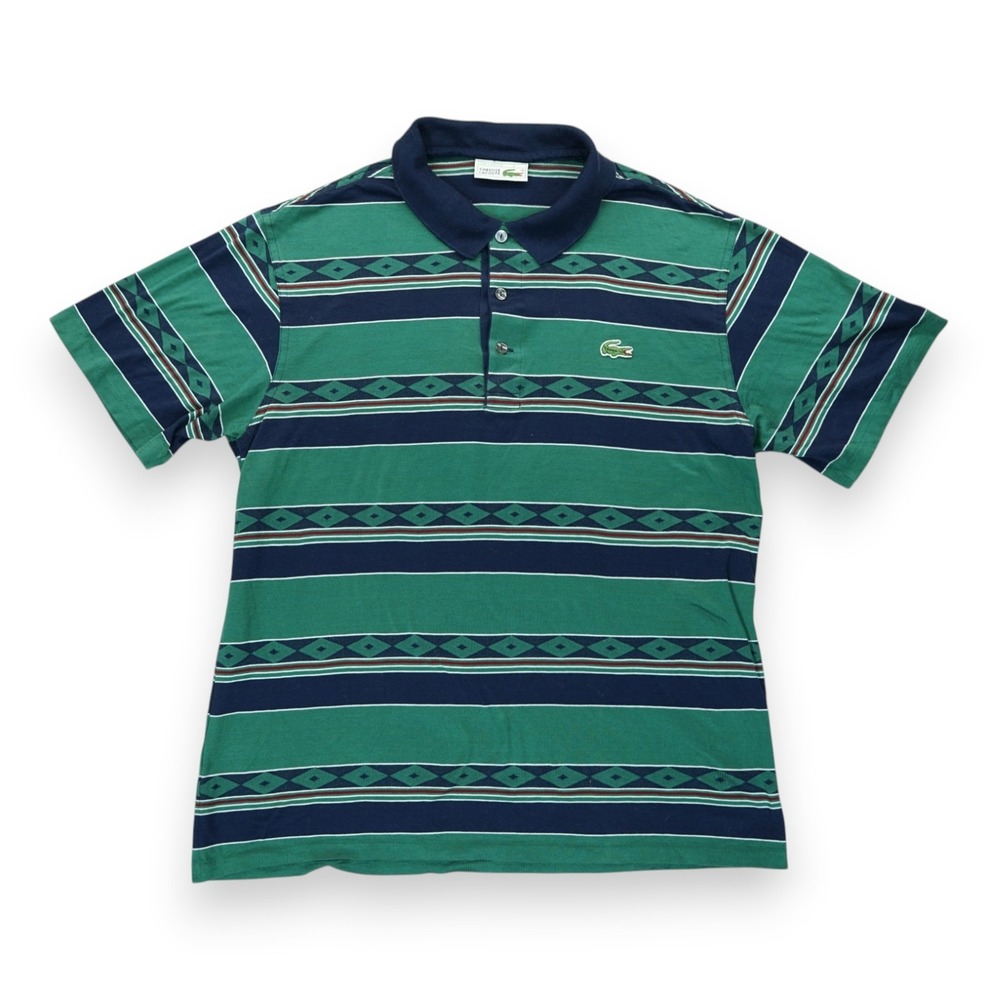 Lacoste Striped Polo Shirt Men's Size 4 Green & Blue Embroidered Made in France